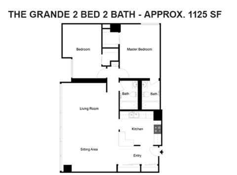 Floor plan for 2 beds, 2 baths, 1125 sqft